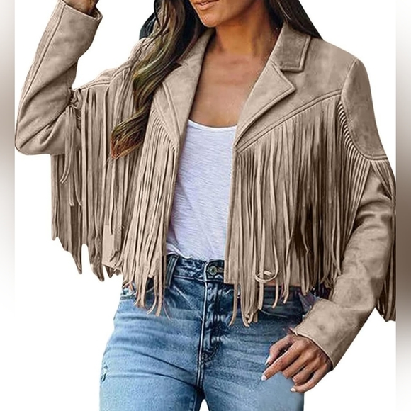 Western Boho Fringe Faux suede jacket. - Picture 1 of 7